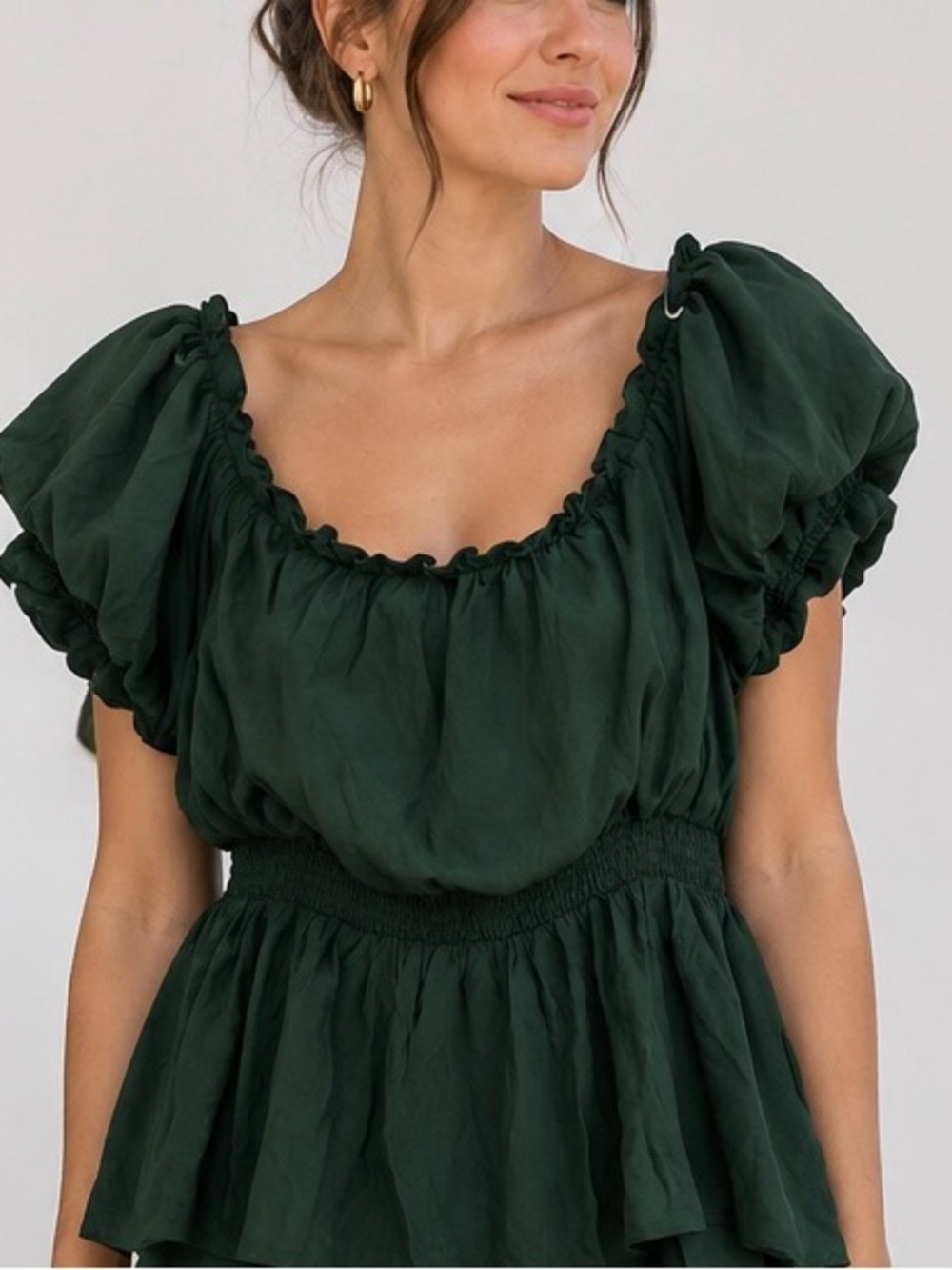 Scarlet Darkness Green Puff Sleeve  Blouse with Smocked Waist Size 2XL Light
